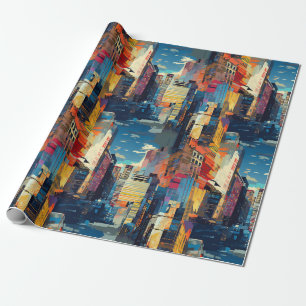Papier Cadeau Paysage urbain cyberpunk abstrait (4)