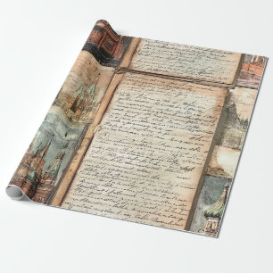 Papier Cadeau Paysage urbain européen vintage avec art de script
