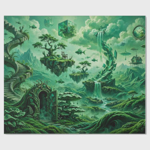 Papier Cadeau Paysages surréalistes de rêves d'émeraude - Nuance