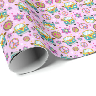 Papier Cadeau Peace and Love, Hippie Van Wrapping Paper
