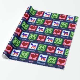 Papier Cadeau Peace Love Democrat Donkey Cute