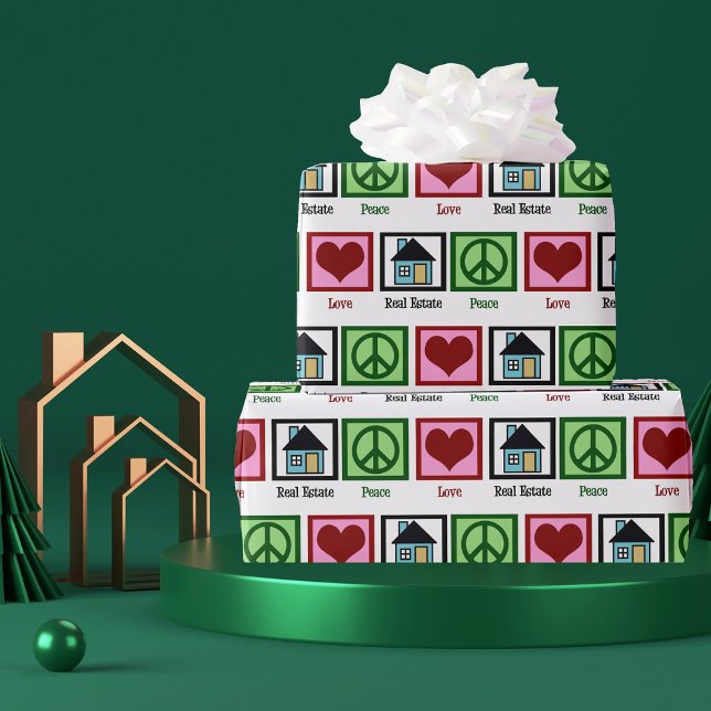 Papier Cadeau Peace Love Immobilier Realtor Noël (Créateur téléchargé)