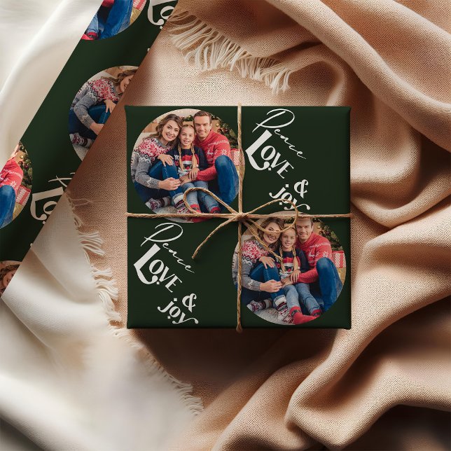 Papier Cadeau Peace Love Joy Elegant Letting Green Photo (Photo wrapping paper - peace love & joy)