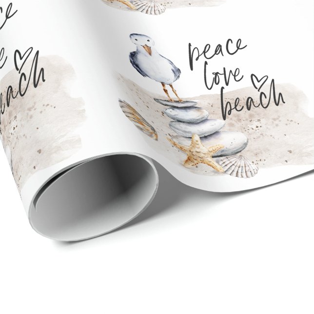 Papier Cadeau Peace Love Plage Plage Plage Plage Plage Plage Pla (Coin rond)
