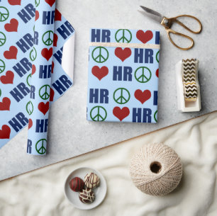 Papier Cadeau Peace Love RH Ressources humaines Bleu