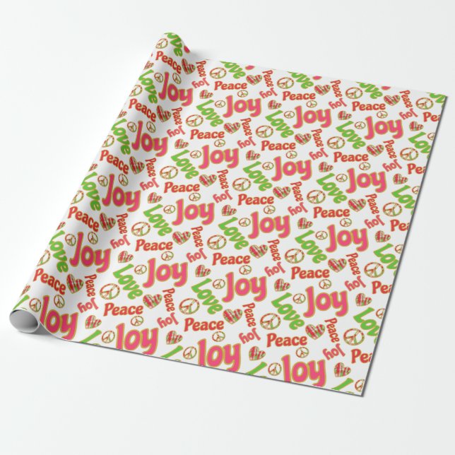 Papier Cadeau Peace Loy Joy Fun Retro Tie Dye Christmas Holiday (Déroulé)