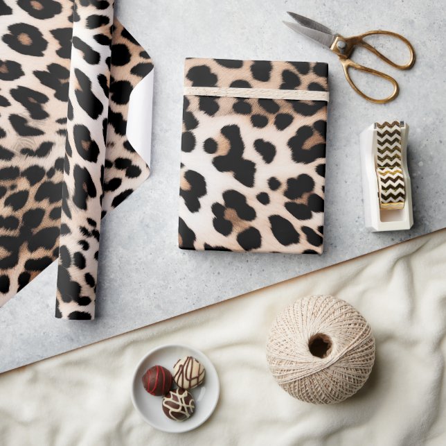 Papier Cadeau Peach Black Cream Leopard (Artisanat)