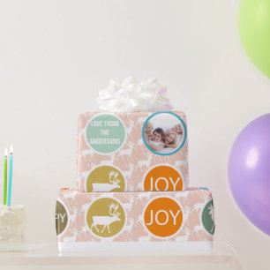 Papier Cadeau Peach Family Photo Reinder Noël Joyeux Joyeux Feu