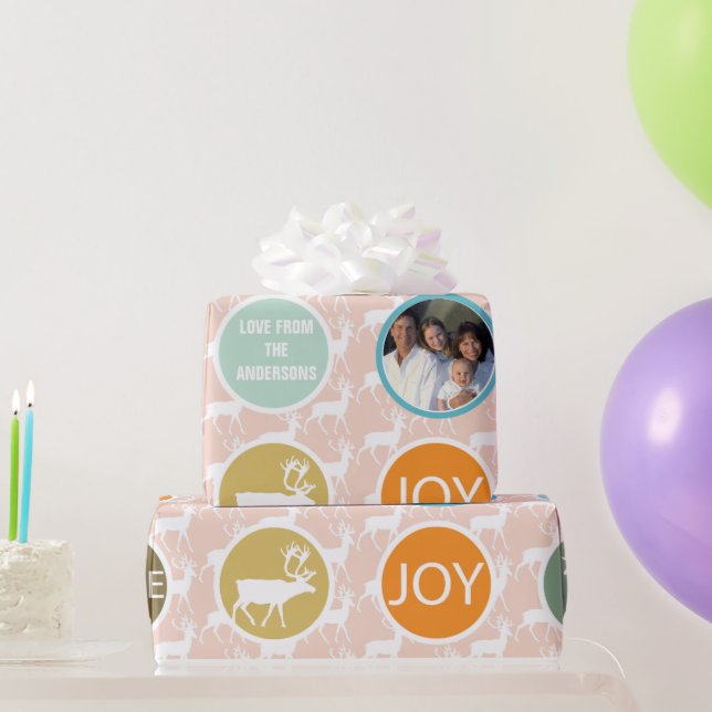 Papier Cadeau Peach Family Photo Reinder Noël Joyeux Joyeux Feu (Cadeaux de fête)