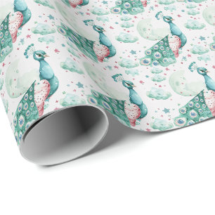 Papier Cadeau Peacock Cute Baby Pastel Motif d'aquarelle