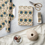 Papier Cadeau Peacock plumes sans couture motif mariage annivers<br><div class="desc">Un beau motif Art nouveau inspiré en continu de plumes de paon exquises en faux or, vert et bleu serti contre un arrière - plan blanc qui a inspiré art nouveau délicat détail ligne. Ce design a un look intemporel, élégant et élégant et est idéal pour un usage professionnel et...</div>