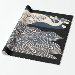 Papier Cadeau Peacock Vintage Bleu Art Nouveau