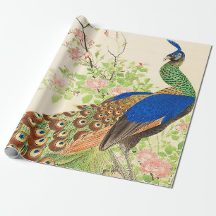 Papier Cadeau Peacock vintage et peinture à fleurs