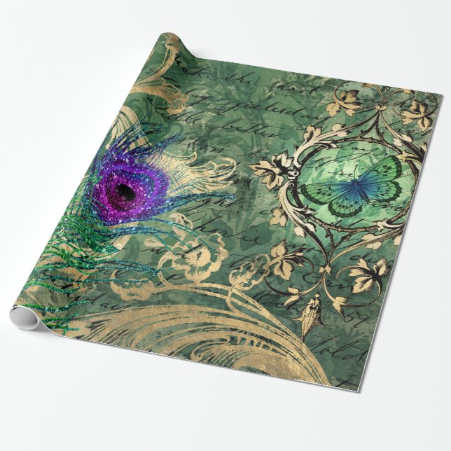 Papier Cadeau Peacock vintage pour toutes les occasions (Déroulé)