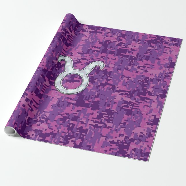 Papier Cadeau Pearle comme Taurus Zodiac Connexion Camo numériqu (Déroulé)