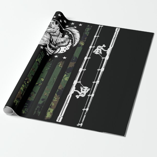 Papier Cadeau Pêche Camouflage USA Drapeau pour Bass Fisherman (Déroulé)
