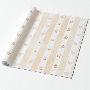 Papier Cadeau Pêche et Blancs - Coeurs, Fleur, Empreinte de patt