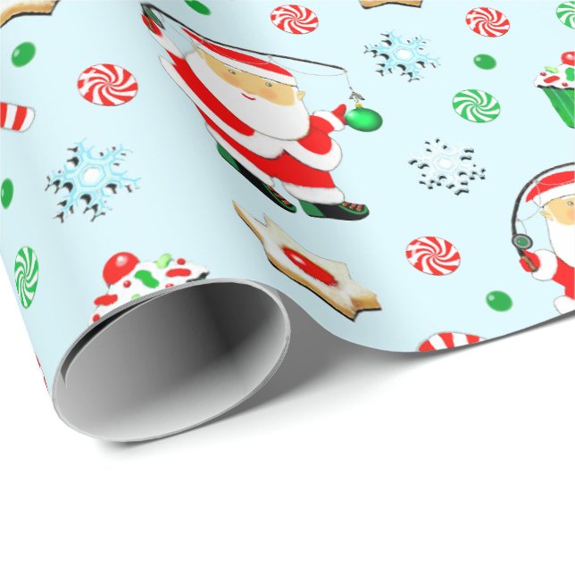 Papier Cadeau Pêche Pêcheur Noël (Coin rond)