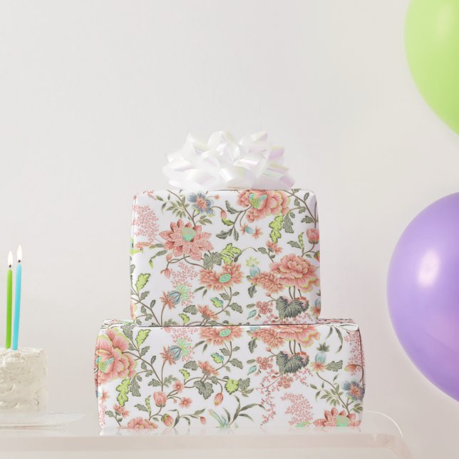 Papier Cadeau Pêcher les fleurs avec les colibris (Cadeaux de fête)