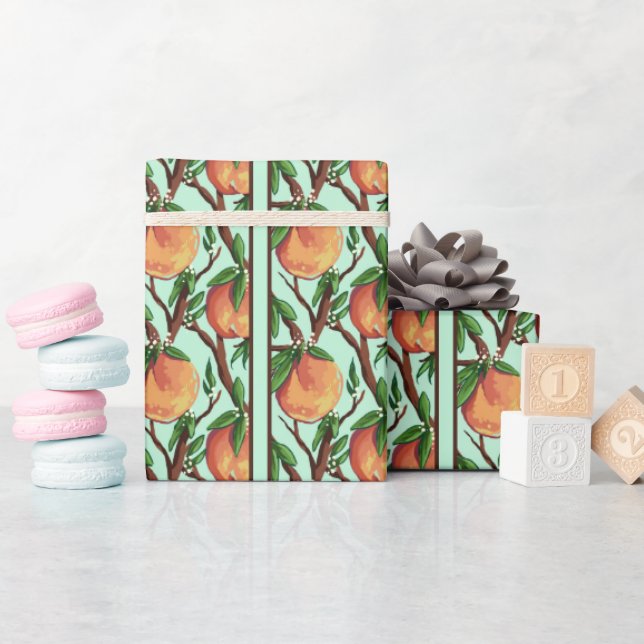 Papier Cadeau Pêches sur la Branche (Baby Shower)