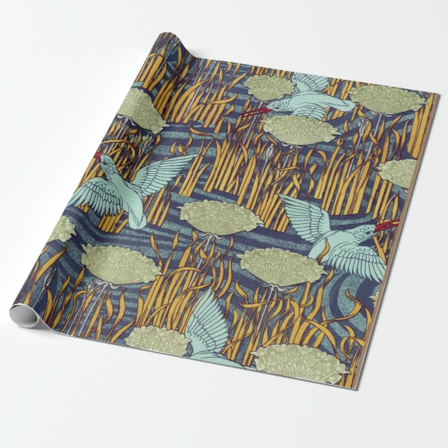 Papier Cadeau PÊCHEURS ET FLEURS RUSSE Art Nouveau Floral (Déroulé)