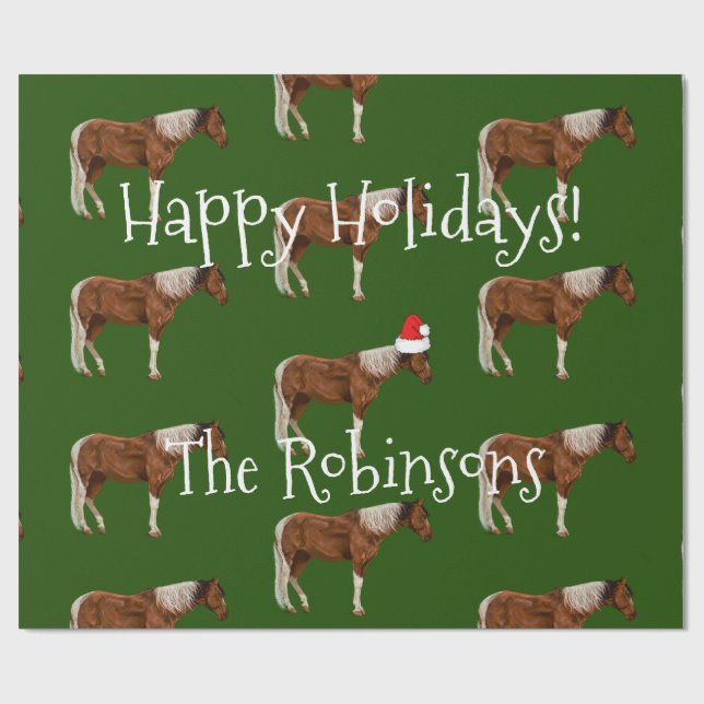 Papier Cadeau Peignez les chevaux et le Noël rouge de casquette (Plat)
