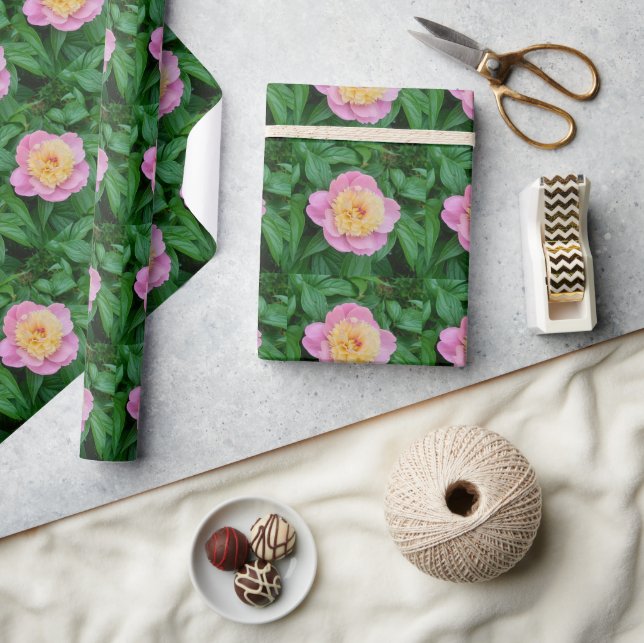 Papier Cadeau Peine rose brillante avec artisanat Feuille vert (Artisanat)