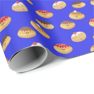 Papier Cadeau peint à la main, mignon Hannukah doughnut motif g