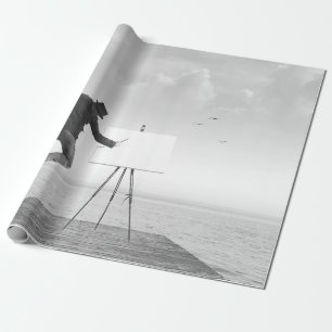 Papier Cadeau peintre surréaliste d'art noir et blanc dessin sur