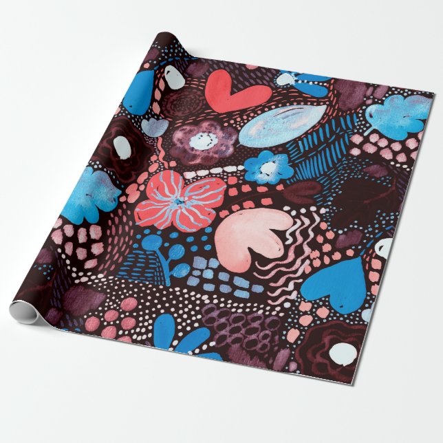 Papier Cadeau Peinture à la main Aquarelle Abstraite Croquis Doo (Déroulé)