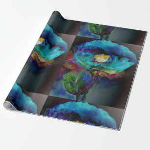 Papier Cadeau Peinture à l'aquarelle florale sarcelle élégante r