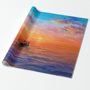 Papier Cadeau Peinture à l'huile abstraite de bateau de pêche e
