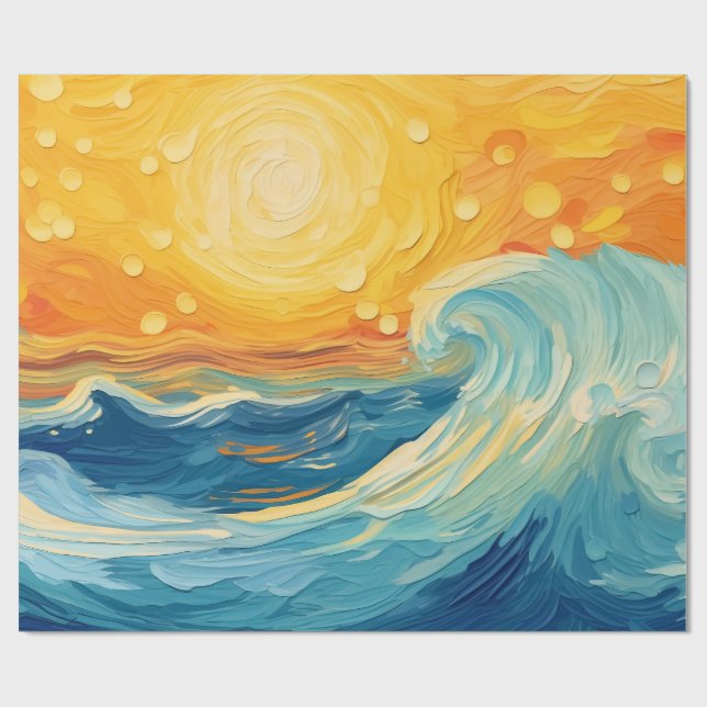 Papier Cadeau Peinture à l'huile côtière Soleil et vagues Découp (Plat)