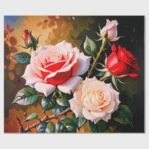 Papier Cadeau Peinture à l'huile de roses roses blanches rouges