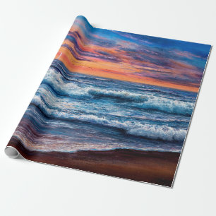 Papier Cadeau  peinture à l'huile d'Océan et plage sur toile. g 