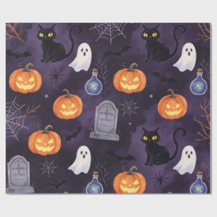 Papier Cadeau Peinture à l'huile Halloween violet foncé effrayan