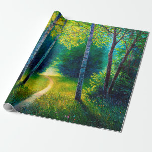 Papier Cadeau Peinture à l'huile paysage forestier, belle route 