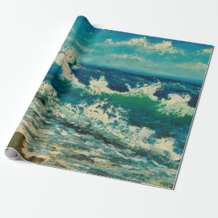 Papier Cadeau peinture à l'huile sur la plage de mer, belles va