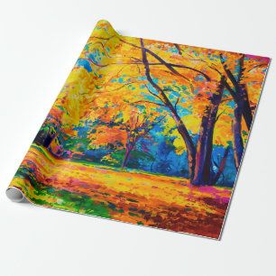 Papier Cadeau peinture à l'huile sur toile. Les arbres jaunes. L