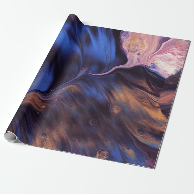 PAPIER CADEAU PEINTURE ABSTRAITE BLEUE ET BLANCHE (Déroulé)