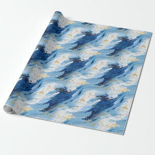 Papier Cadeau Peinture Abstraite Bleue & Or