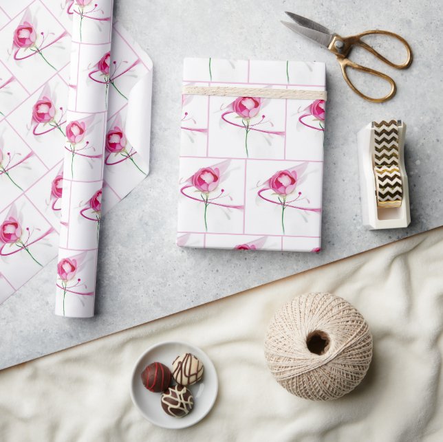 Papier Cadeau Peinture Abstraite de Bourgeon de Pivoine Rose (Artisanat)