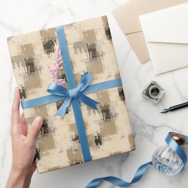Papier Cadeau Peinture Abstraite Marron & Crème (Cadeaux)