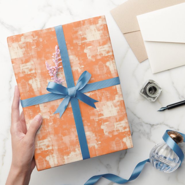 Papier Cadeau Peinture Abstraite Orange & Crème  (Cadeaux)