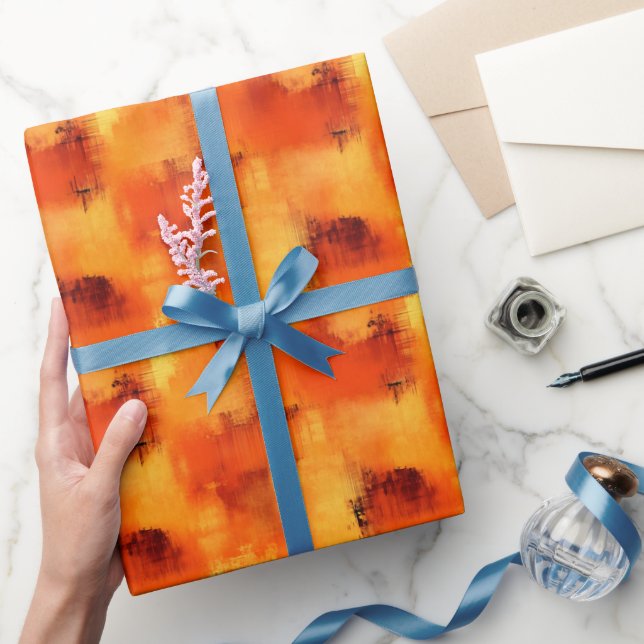 Papier Cadeau Peinture Abstraite Orange Et Jaune  (Cadeaux)