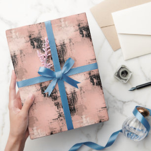 Papier Cadeau Peinture Abstraite Rose Pâle & Noir