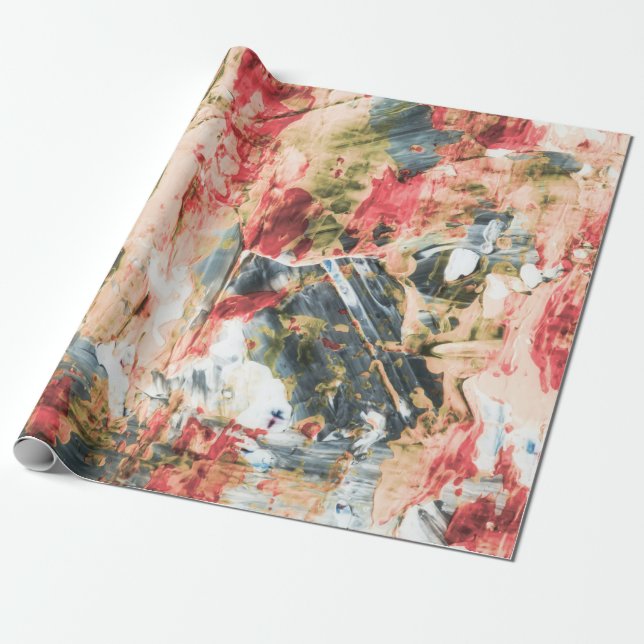 Papier Cadeau Peinture abstraite rouge blanche et jaune (Déroulé)