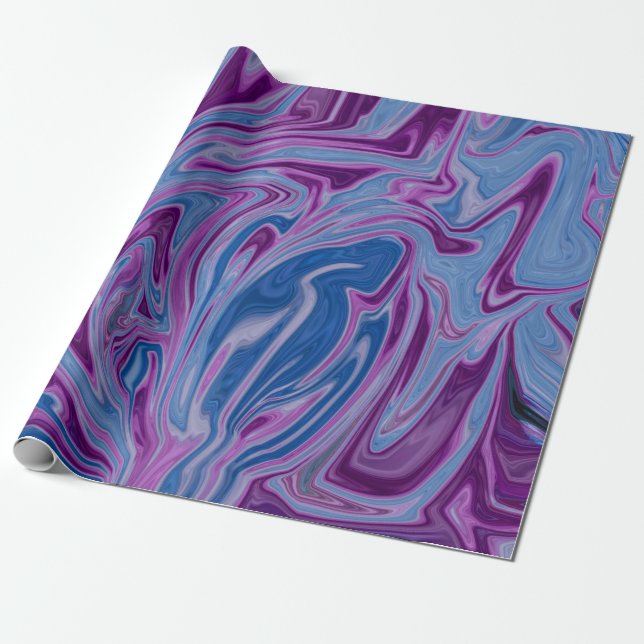 Papier Cadeau Peinture abstraite violette et bleue (Déroulé)