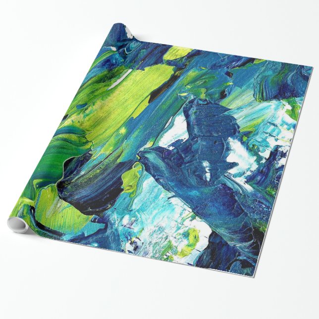 Papier Cadeau Peinture acrylique abstraite en bleu (Déroulé)