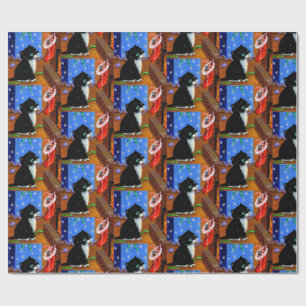 Papier Cadeau Peinture artistique de chat noir de Noël